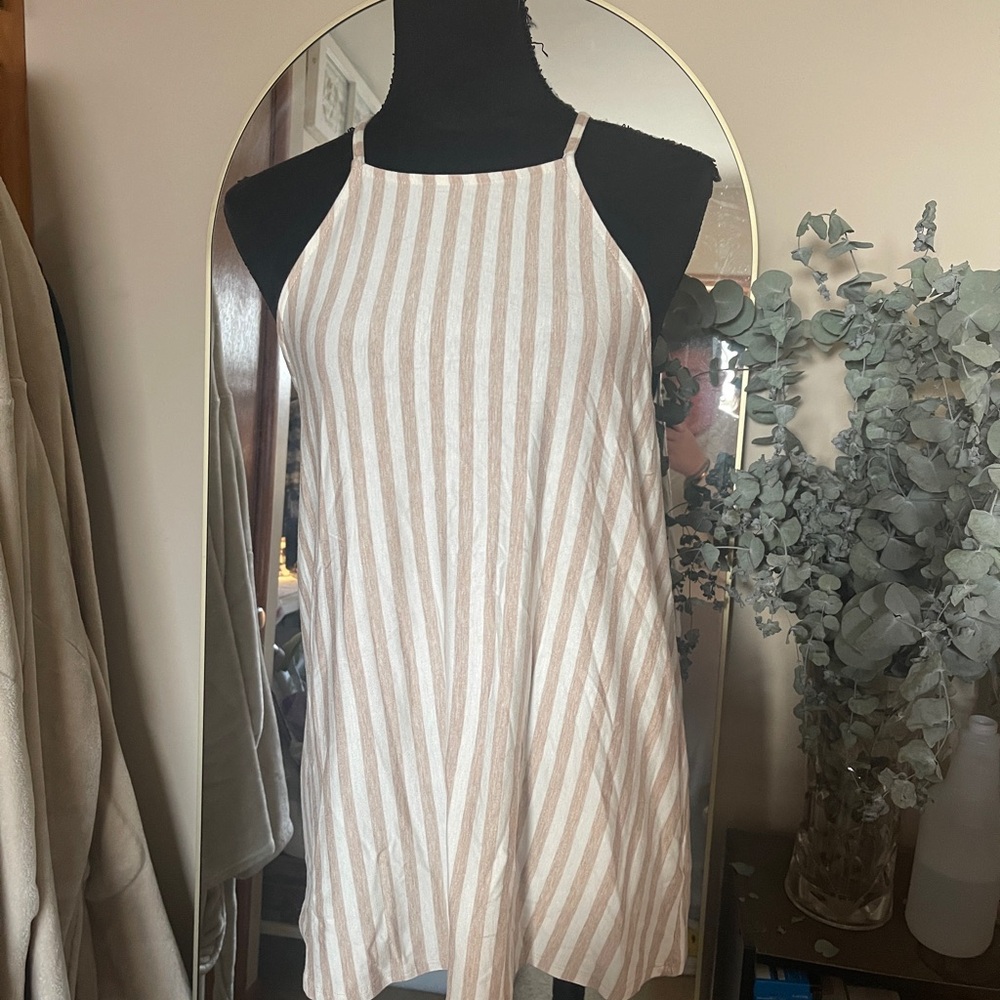 Striped Tan and White Women's Tank Top Size XL